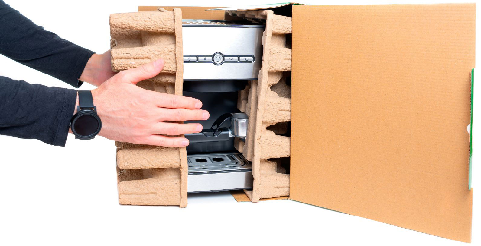 Hands holding a cardboard box