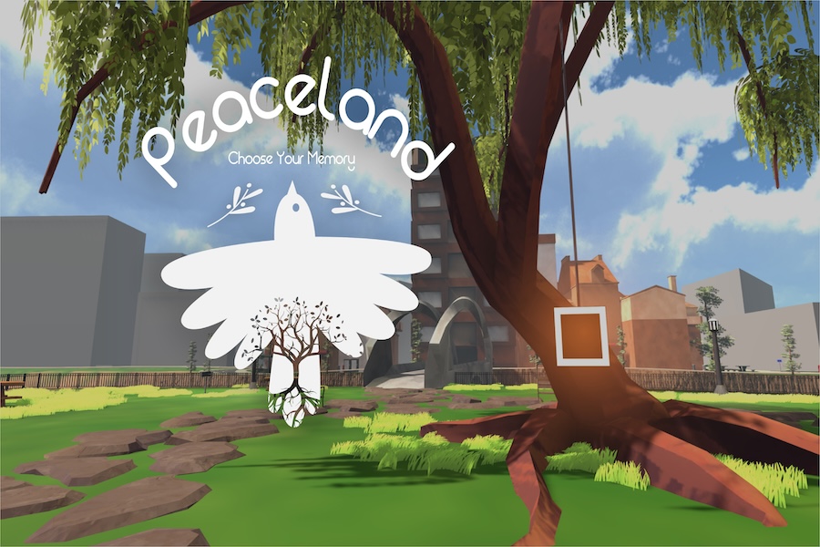 3D Virtual City with Peaceland Logo and White dove superimpoised